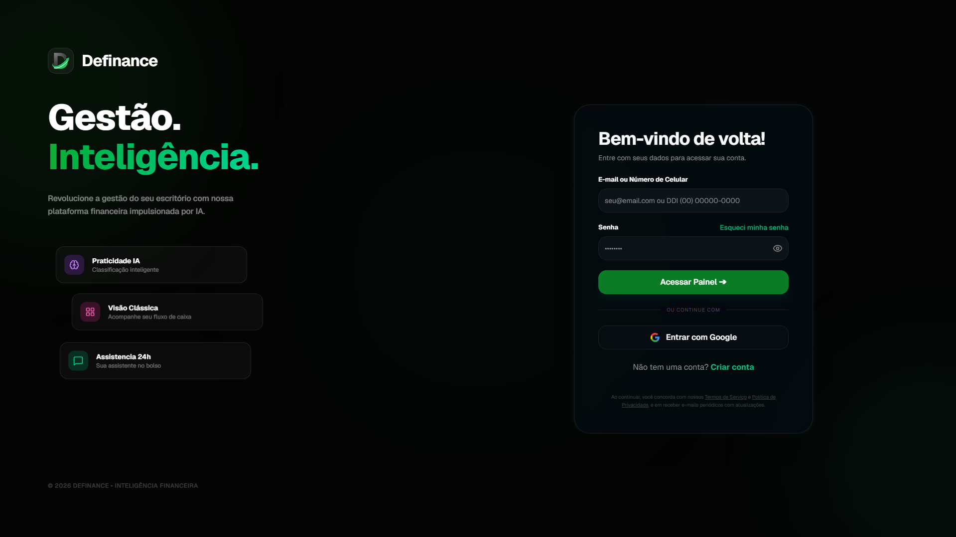 Tela de autenticação e login de usuários